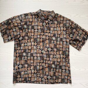 Tori Richard Mens Hawaiian Shirt Large Brown Button Up Midcentury Short Sleeve
